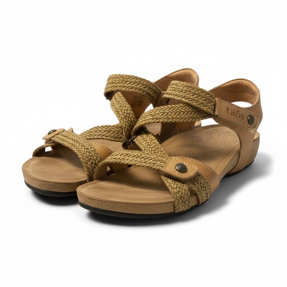 Taos Trulie Woven Leather Strappy Sandals Tan Brown EU 38 US 7-7.5 Made in Spain